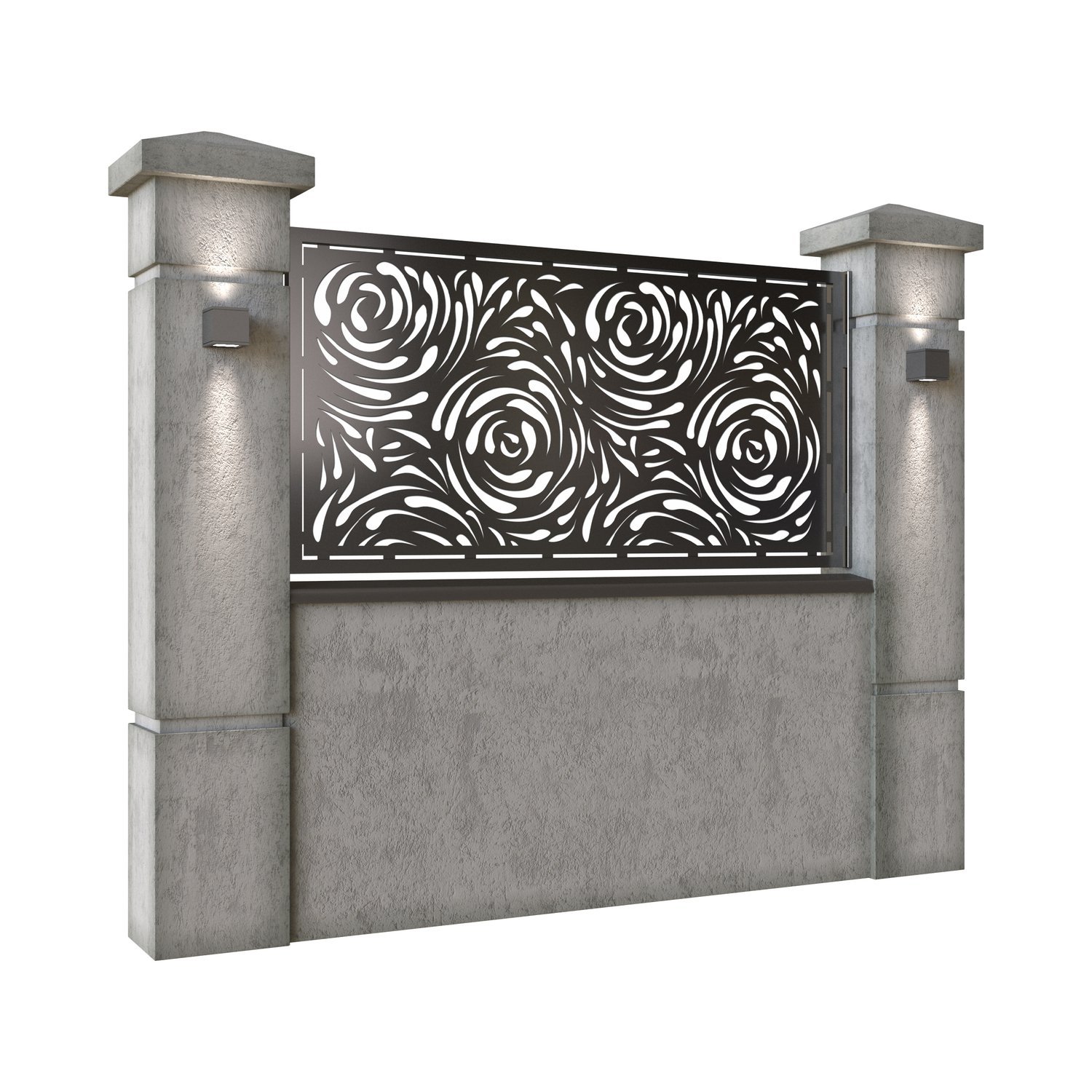 Panou de gard mic din tabla decupata (traforata) CNC cu plasma, model Damasc, SM DMS02, 1940 x 990 mm, Negru - imagine 2