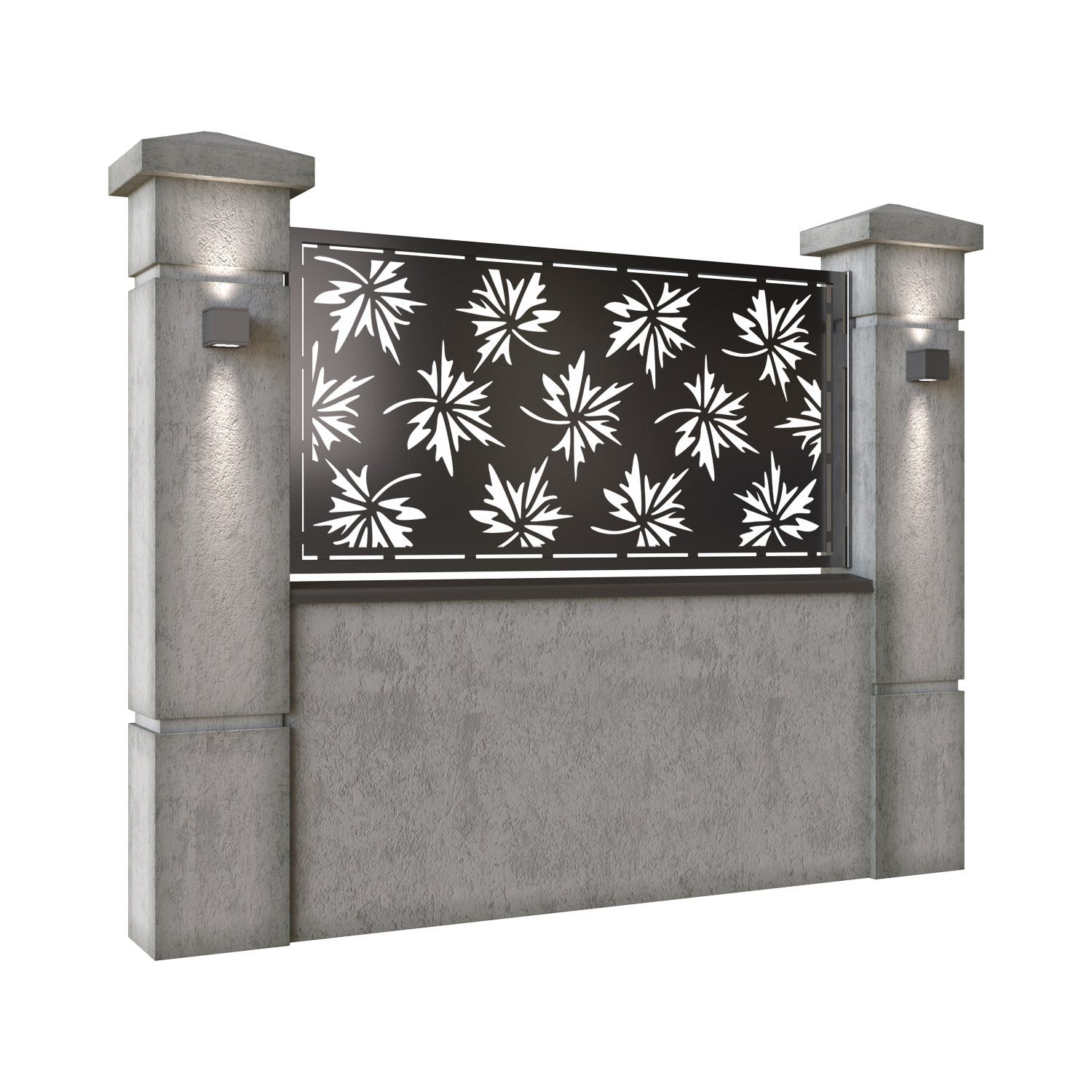 Panou de gard mic din tabla decupata (traforata) CNC cu plasma, model Frunze, SM FRZ02, 1940 x 990 mm, Negru - imagine 2