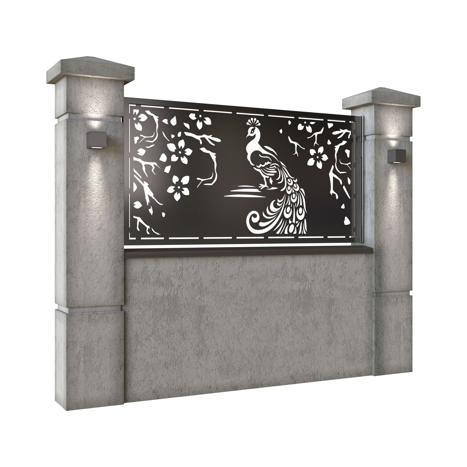 Panou de gard mic din tabla decupata (traforata) CNC cu plasma, model Pauni, SM PUN02, 1940 x 990 mm, Negru - imagine 2