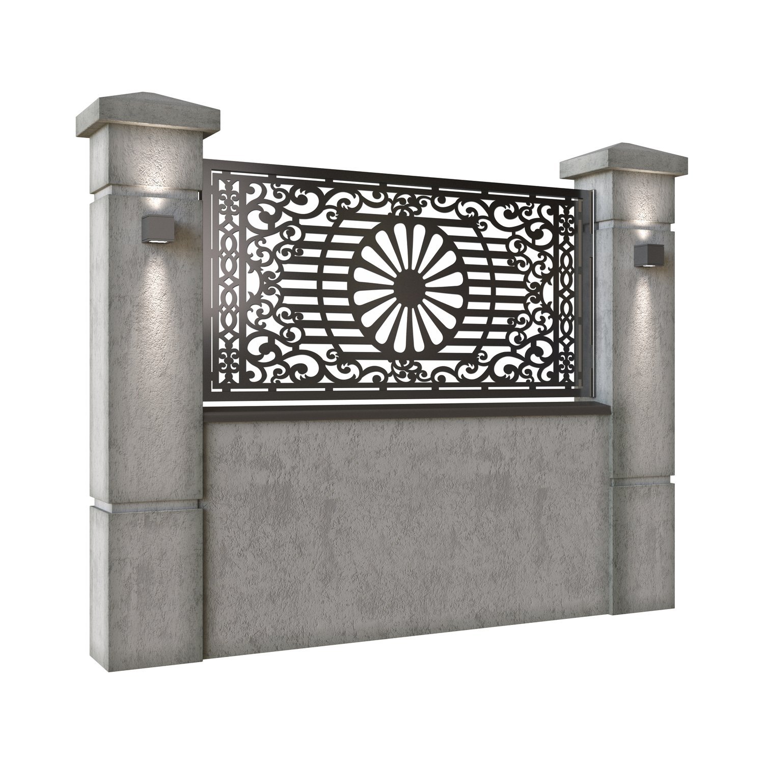 Panou de gard mic din tabla decupata (traforata) CNC cu plasma, model Romani, SM RMN02, 1940 x 990 mm, Negru - imagine 2