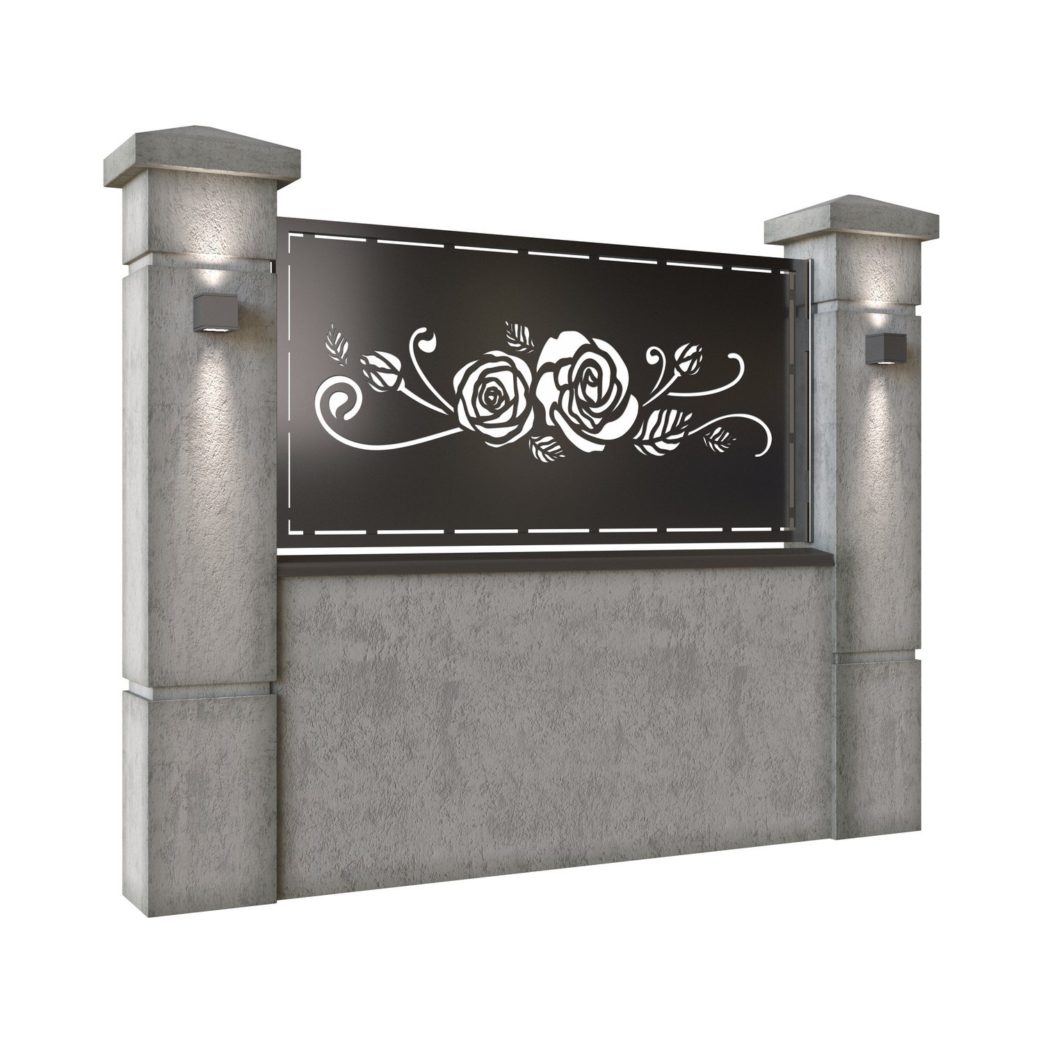 Panou de gard mic din tabla decupata (traforata) CNC cu plasma, model Rosa, SM ROS02, 1940 x 990 mm, Negru - imagine 2