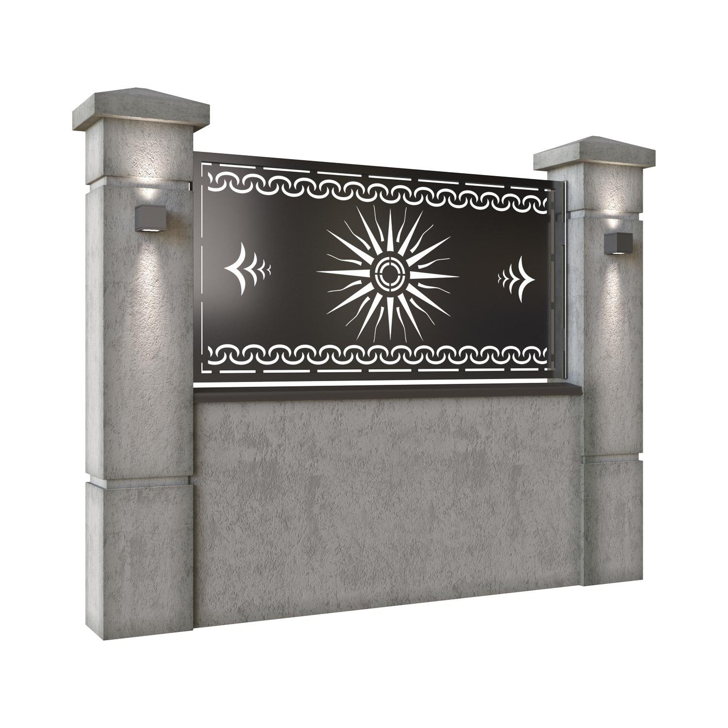 Panou de gard mic din tabla decupata (traforata) CNC cu plasma, model Soare, SM SOA02, 1940 x 990 mm, Negru - imagine 2