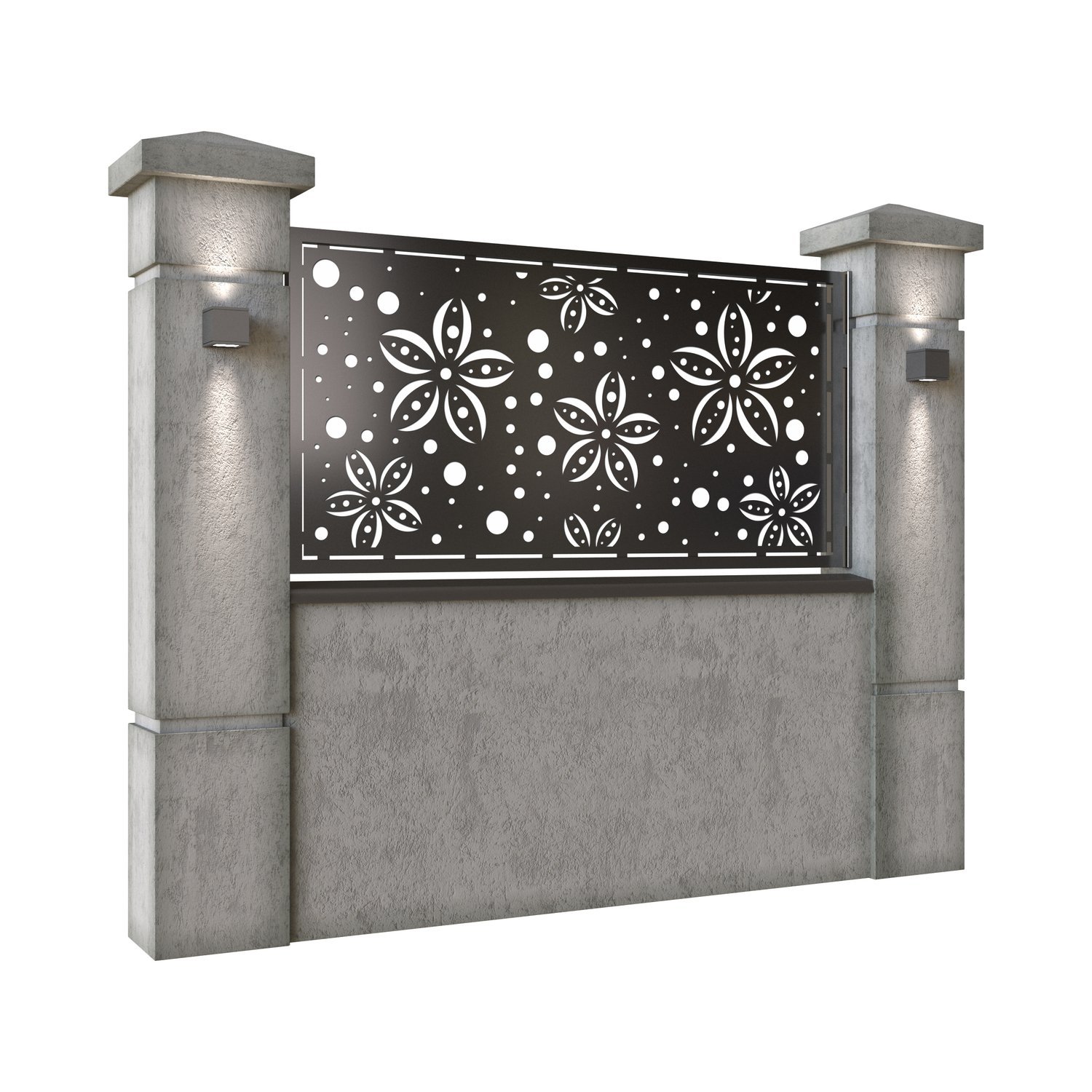 Panou de gard mic din tabla decupata (traforata) CNC cu plasma, model Spring, SM SPR02, 1940 x 990 mm, Negru - imagine 2