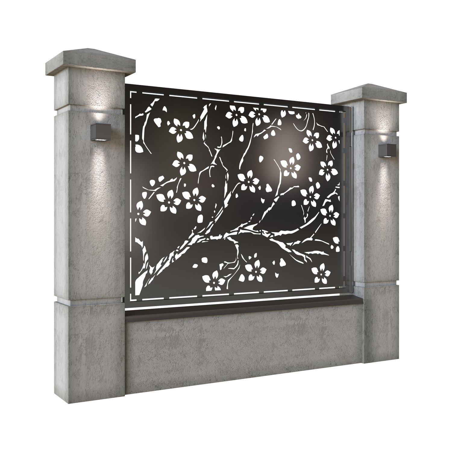 Panou de gard mare din tabla decupata (traforata) CNC cu plasma, model Cherry, SM CHR03, 1940 x 1500 mm, Negru - imagine 2