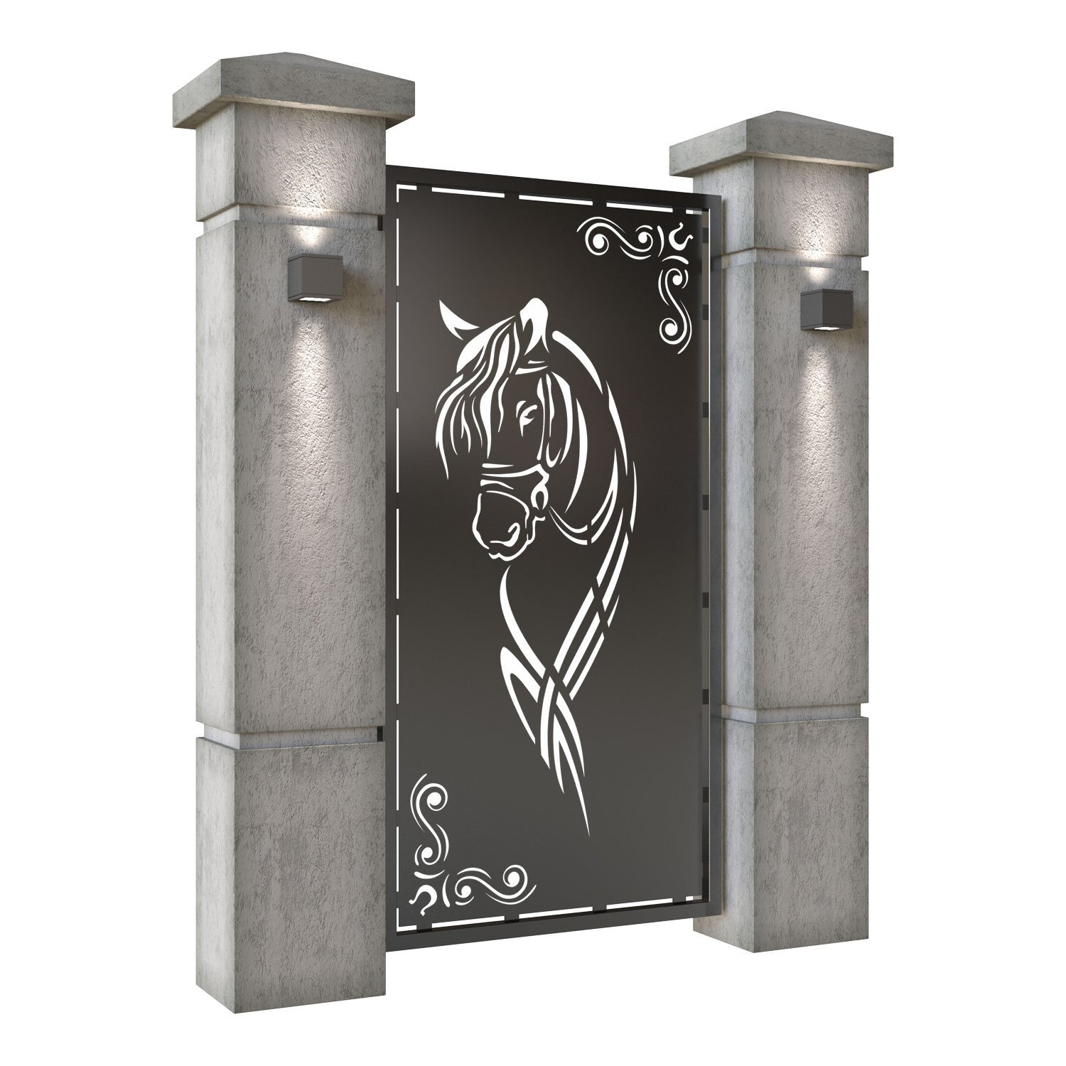 Poarta pietonala din tabla decupata (traforata CNC) cu plasma, model Cal (Cai), SM CAL01, 990 x 1940 mm, Negru - imagine 2