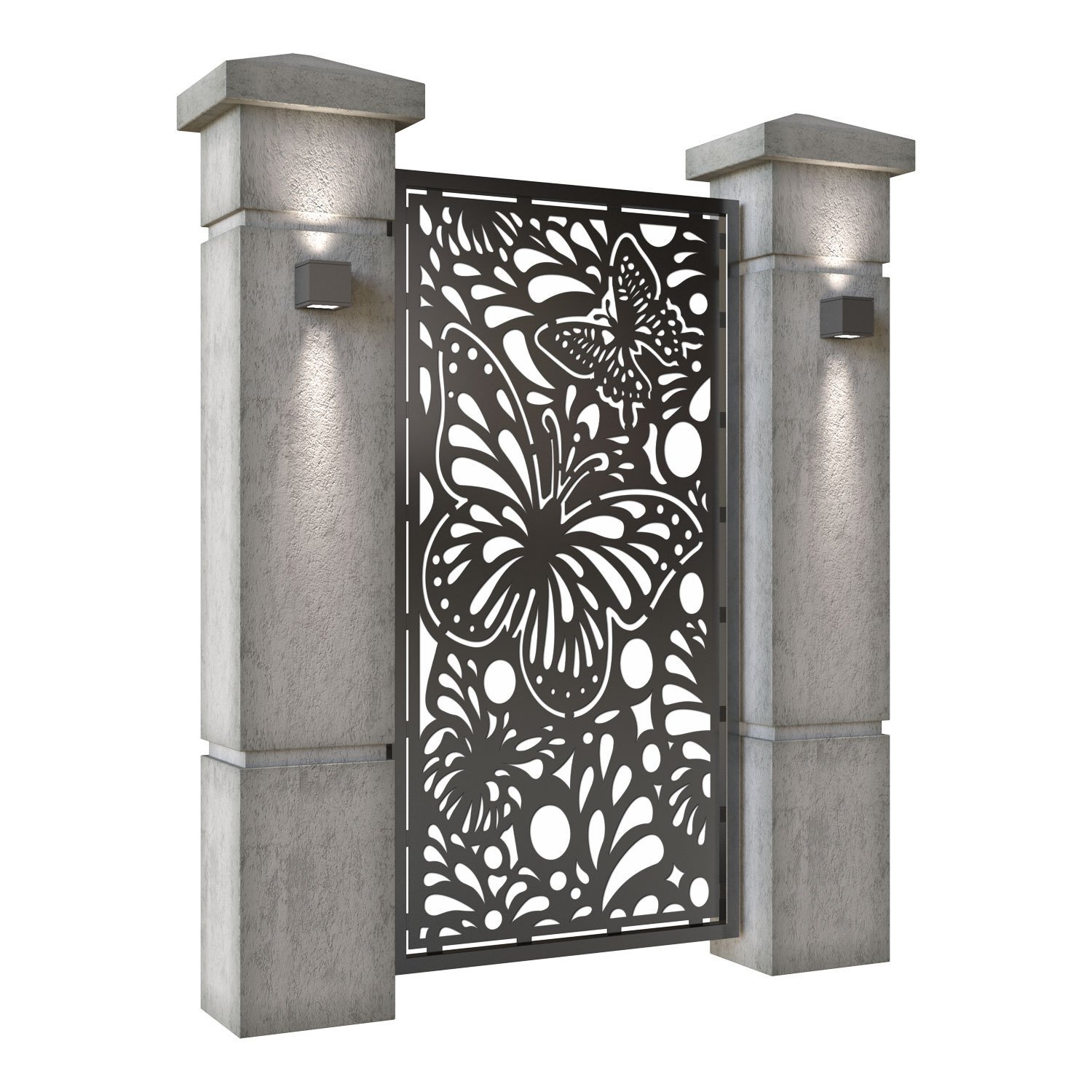 Poarta pietonala din tabla decupata (traforata CNC) cu plasma, model Fluturi, SM FLT01, 990 x 1940 mm, Negru - imagine 2