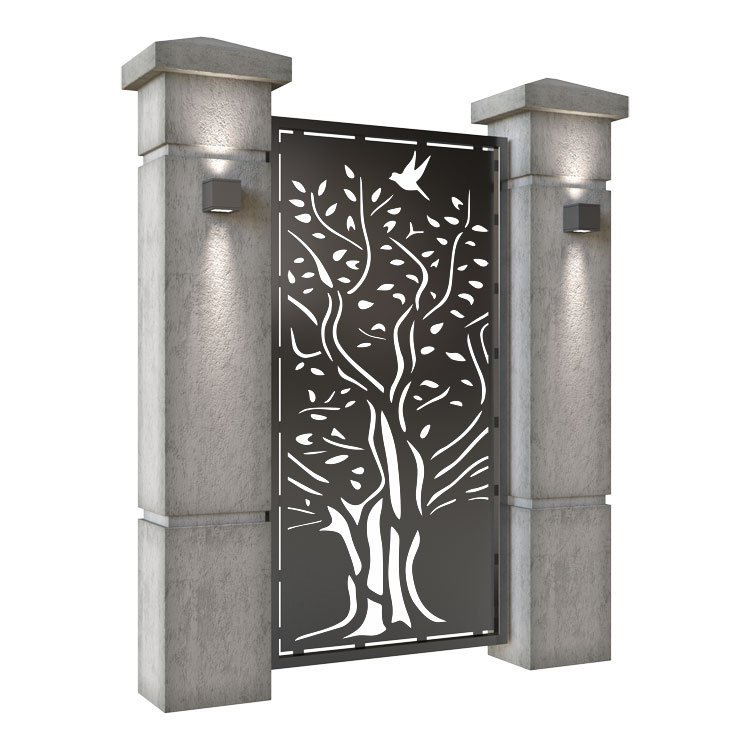 Poarta pietonala din tabla decupata (traforata CNC) cu plasma, model Forest, SM FRS01, 990 x 1940 mm, Negru - imagine 2