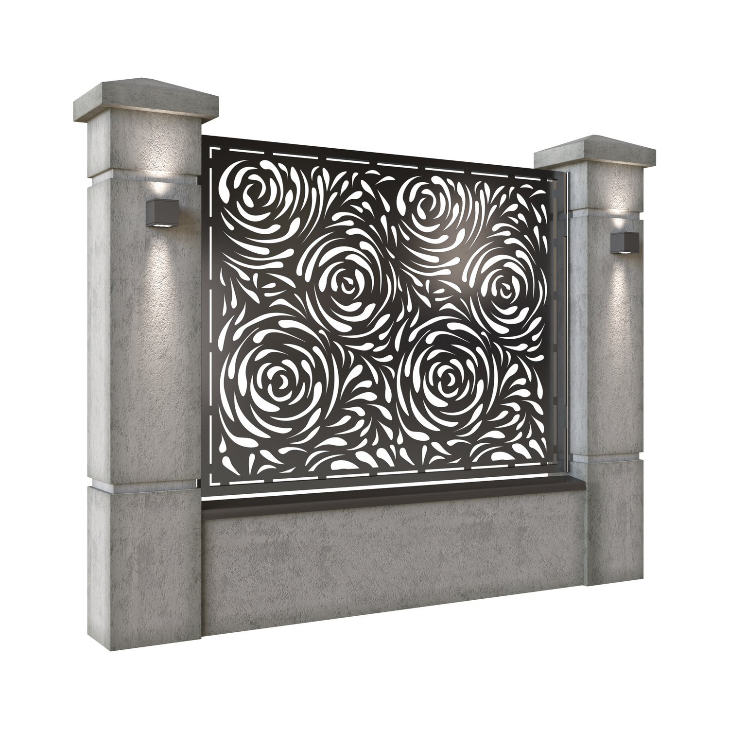 Panou de gard mare din tabla decupata (traforata) CNC cu plasma, model Damasc, SM DMS03, 1940 x 1500 mm, Negru - imagine 2