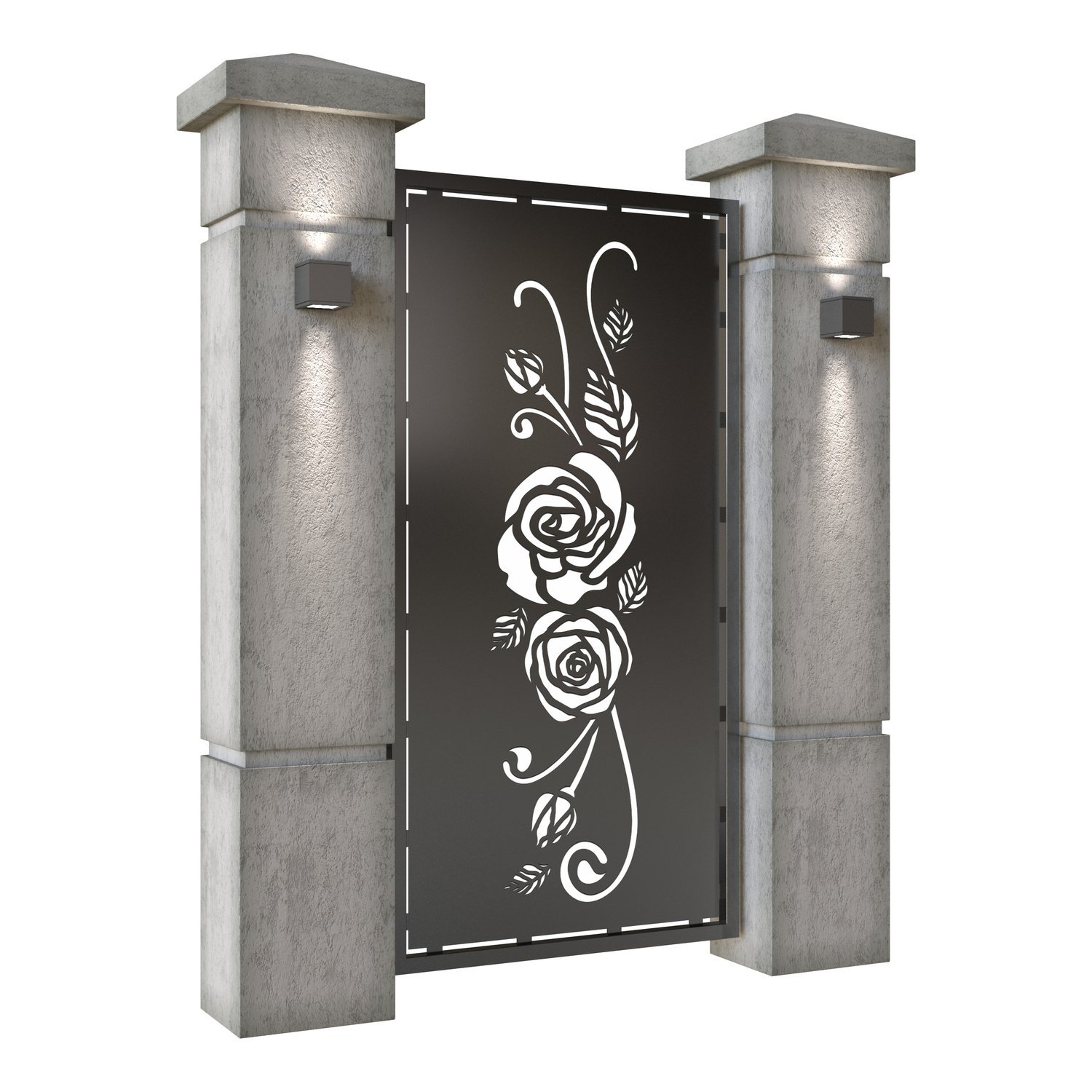 Poarta pietonala din tabla decupata (traforata CNC) cu plasma, model Rosa, SM ROS01, 990 x 1940 mm, Negru - imagine 2