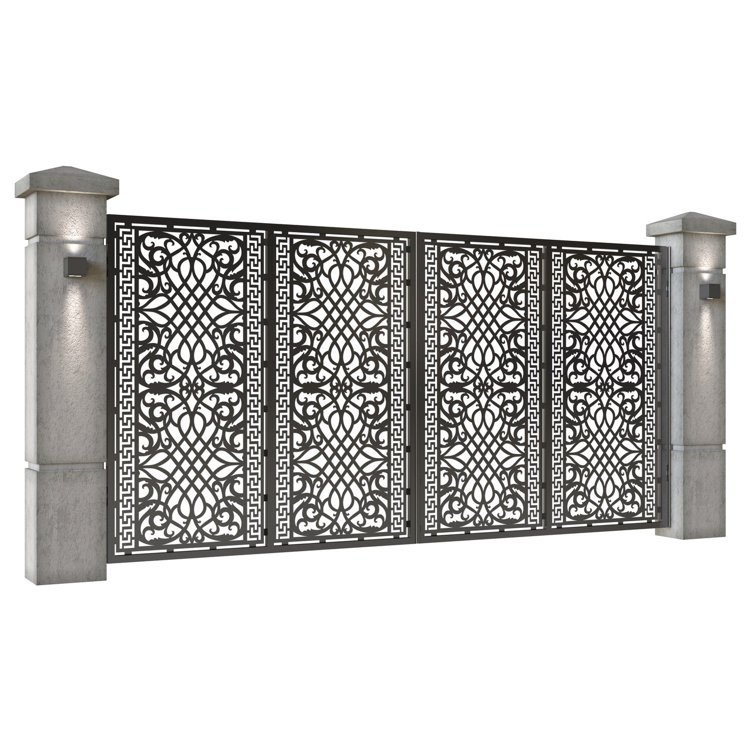 Poarta auto mare batanta din tabla decupata (traforata CNC) cu plasma, model Astoria, SM AST05, 3884 x 1940 mm, Negru - imagine 2