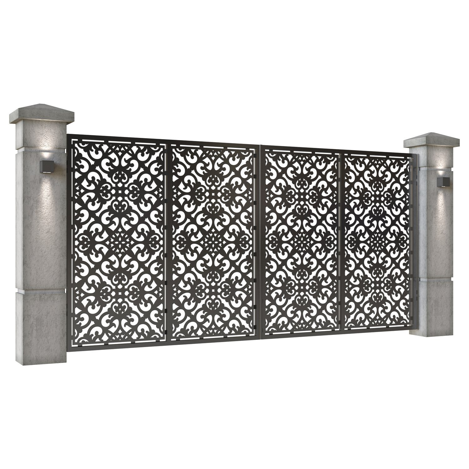 Poarta auto mare batanta din tabla decupata (traforata CNC) cu plasma, model Bella, SM BLA05, 3884 x 1940 mm, Negru - imagine 2