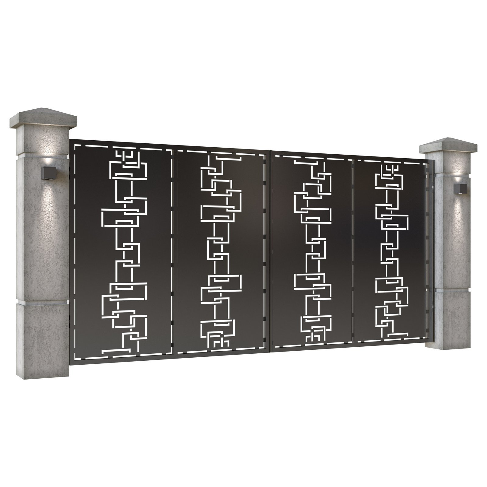 Poarta auto mare batanta din tabla decupata (traforata CNC) cu plasma, model Domino, SM DMN05, 3884 x 1940 mm, Negru - imagine 2