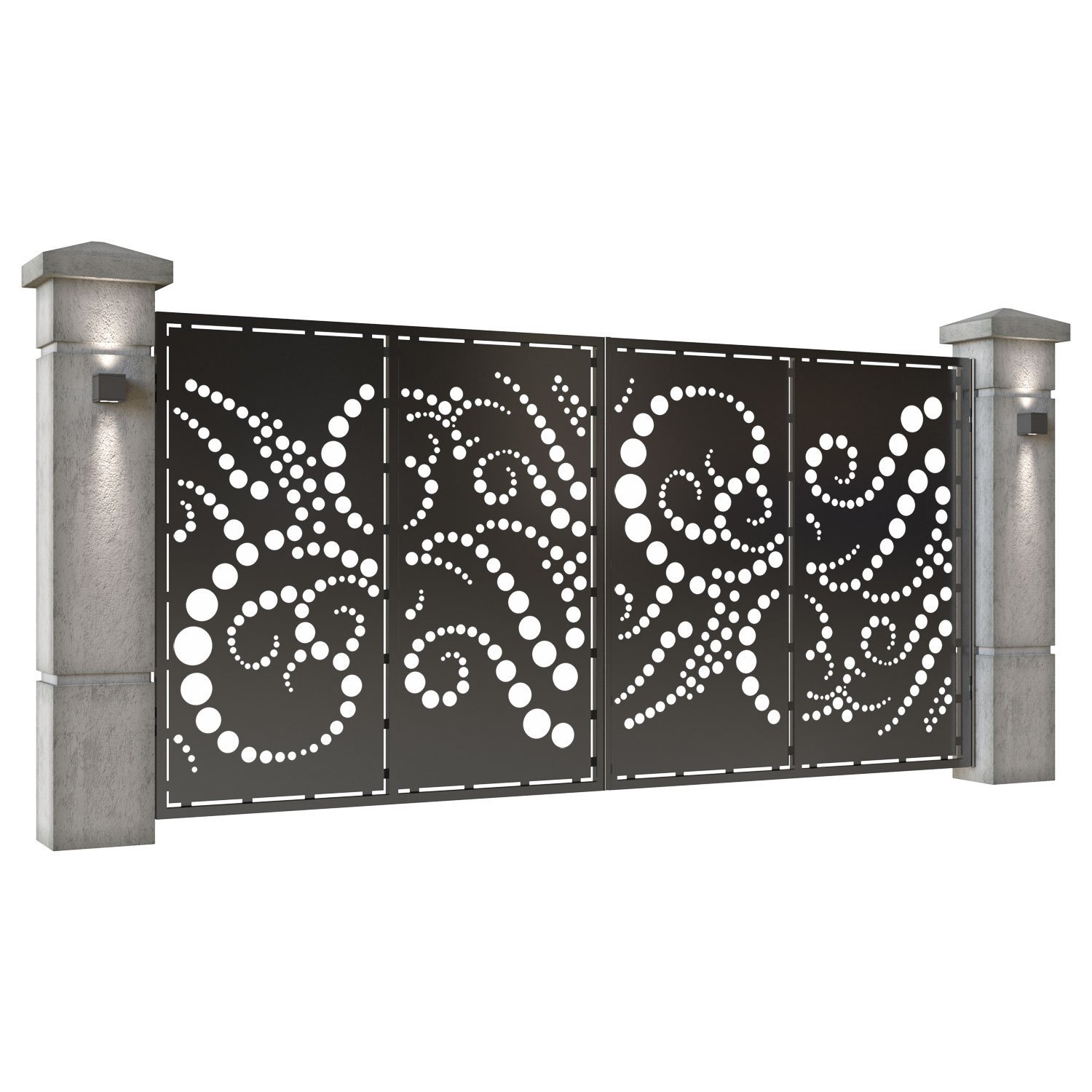 Poarta auto mare batanta din tabla decupata (traforata CNC) cu plasma, model Dots, SM DTS05, 3884 x 1940 mm, Negru - imagine 2