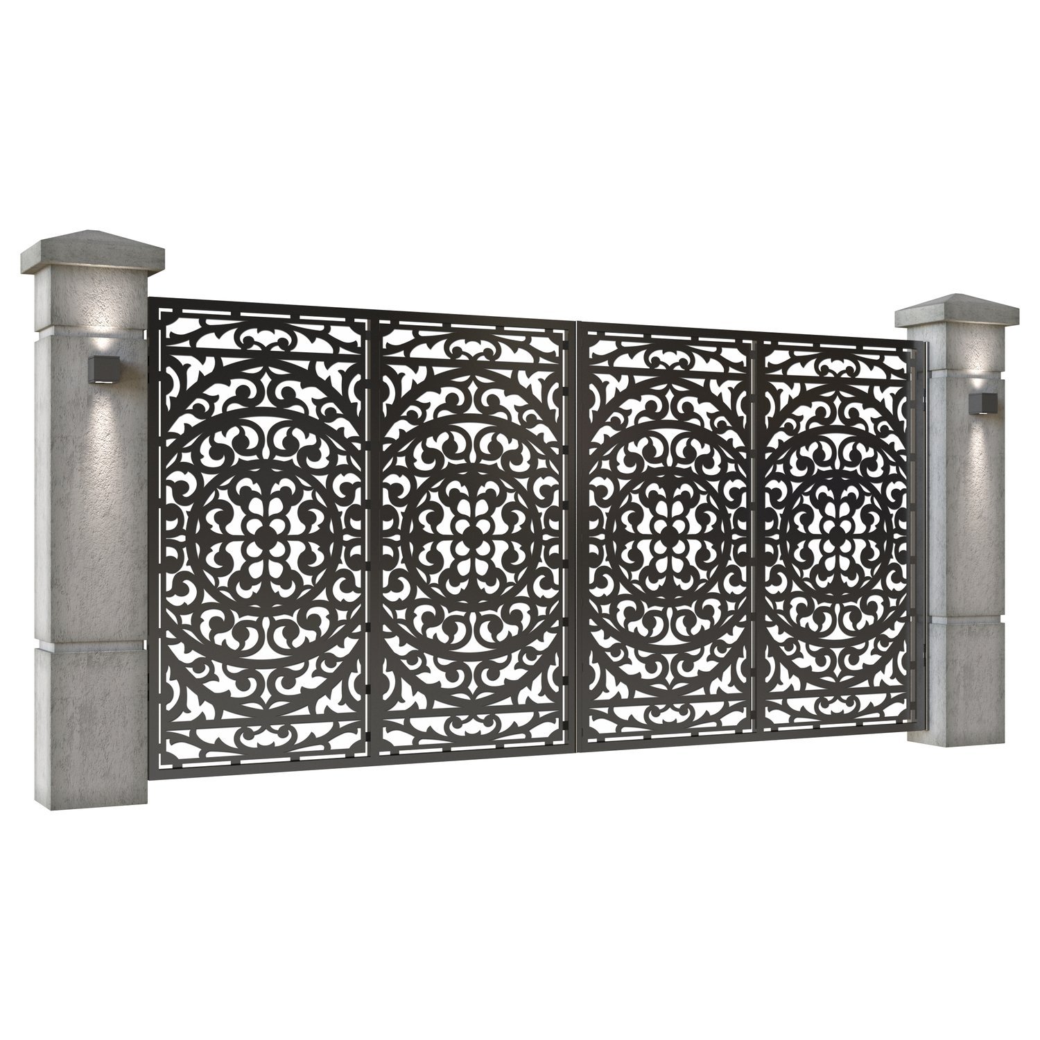 Poarta auto mare batanta din tabla decupata (traforata CNC) cu plasma, model Eden, SM EDN05, 3884 x 1940 mm, Negru - imagine 2