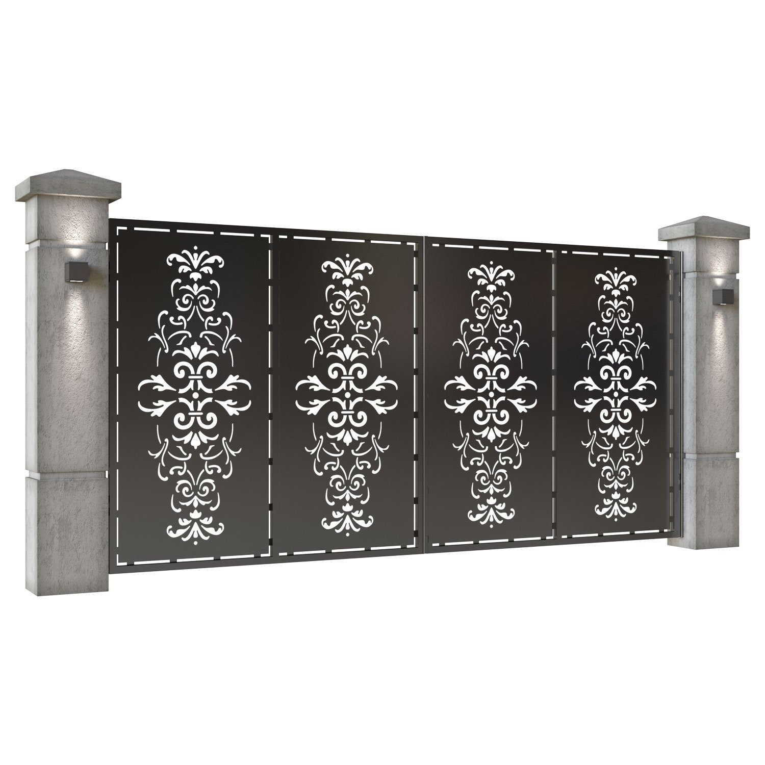 Poarta auto mare batanta din tabla decupata (traforata CNC) cu plasma, model Eleganza, SM ELG05, 3884 x 1940 mm, Negru - imagine 2