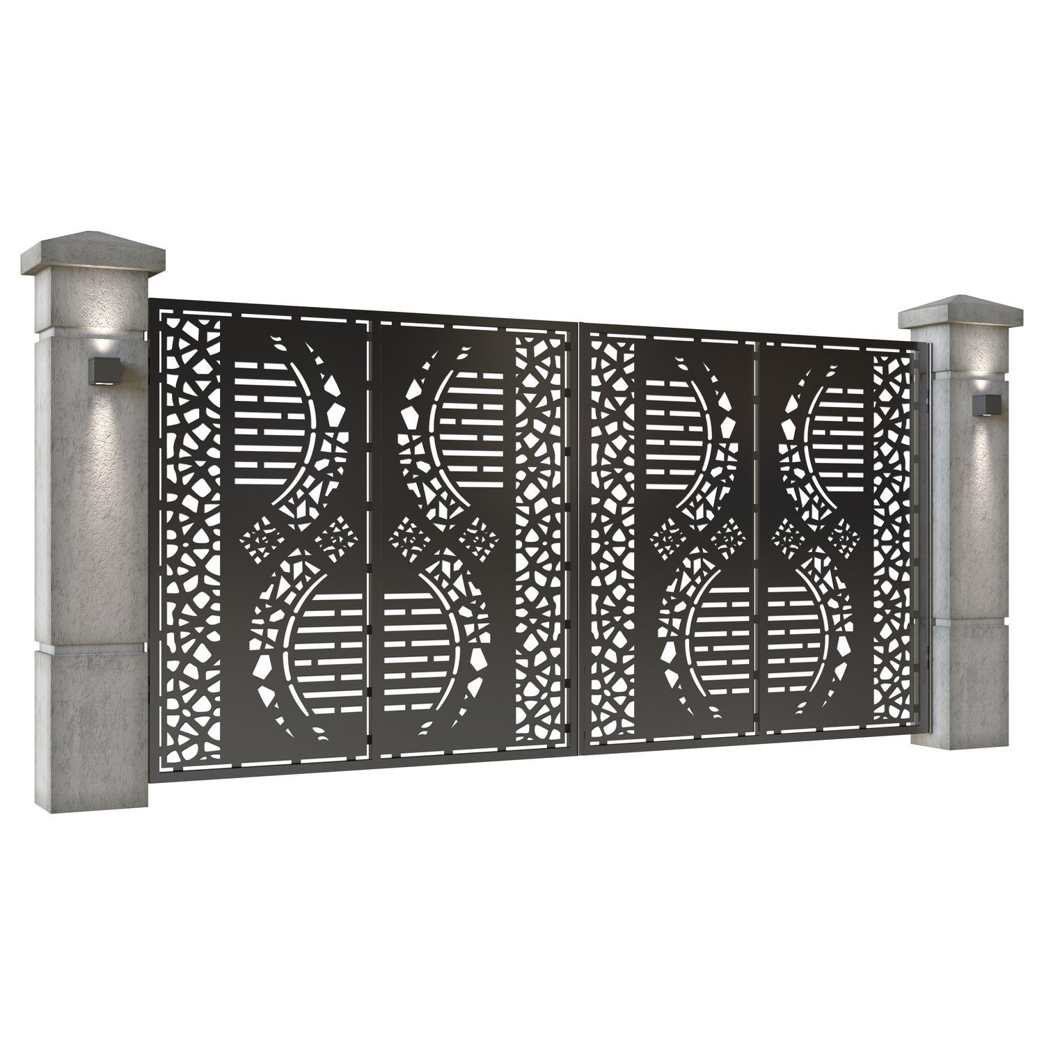 Poarta auto mare batanta din tabla decupata (traforata CNC) cu plasma, model Fantasy, SM FTS05, 3884 x 1940 mm, Negru - imagine 2