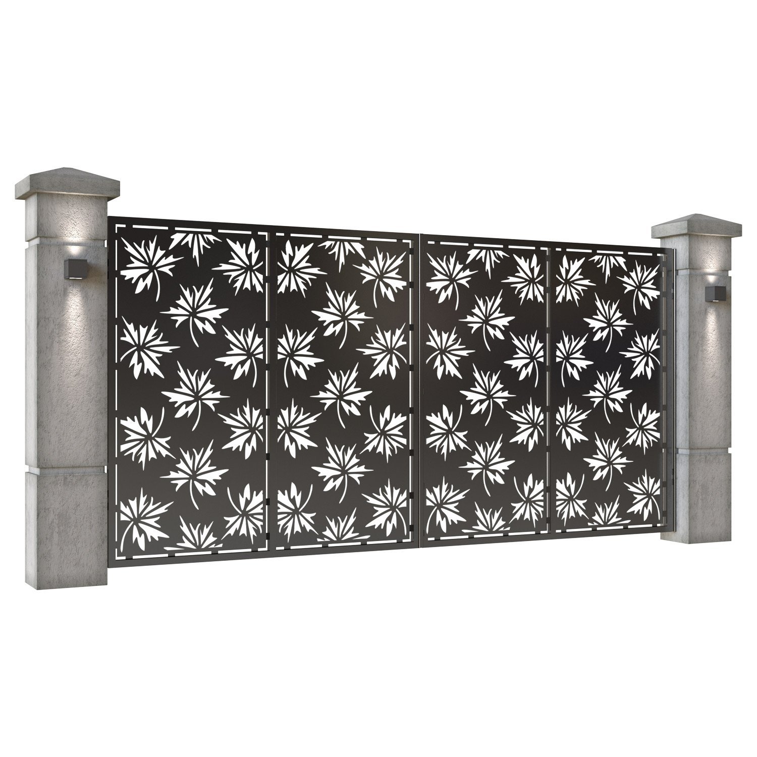 Poarta auto mare batanta din tabla decupata (traforata CNC) cu plasma, model Frunze, SM FRZ05, 3884 x 1940 mm, Negru - imagine 2