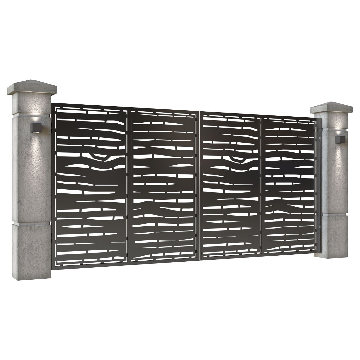 Poarta auto mare batanta din tabla decupata (traforata CNC) cu plasma, model Loft, SM LFT05, 3884 x 1940 mm, Negru - imagine 2