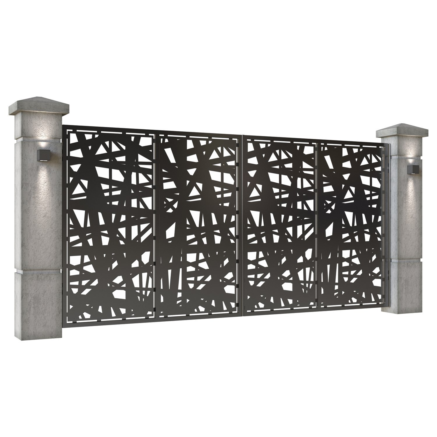 Poarta auto mare batanta din tabla decupata (traforata CNC) cu plasma, model Net, SM NETA05, 3884 x 1940 mm, Negru - imagine 2