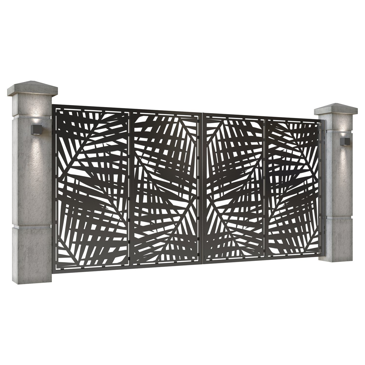 Poarta auto mare batanta din tabla decupata (traforata CNC) cu plasma, model Palmier, SM PAL05, 3884 x 1940 mm, Negru - imagine 2