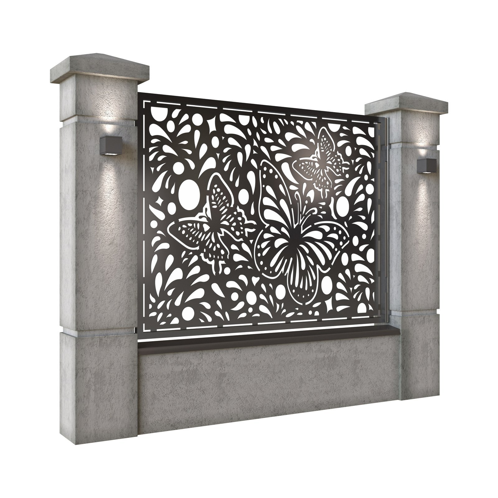 Panou de gard mare din tabla decupata (traforata) CNC cu plasma, model Fluturi, SM FLT03, 1940 x 1500 mm, Negru - imagine 2