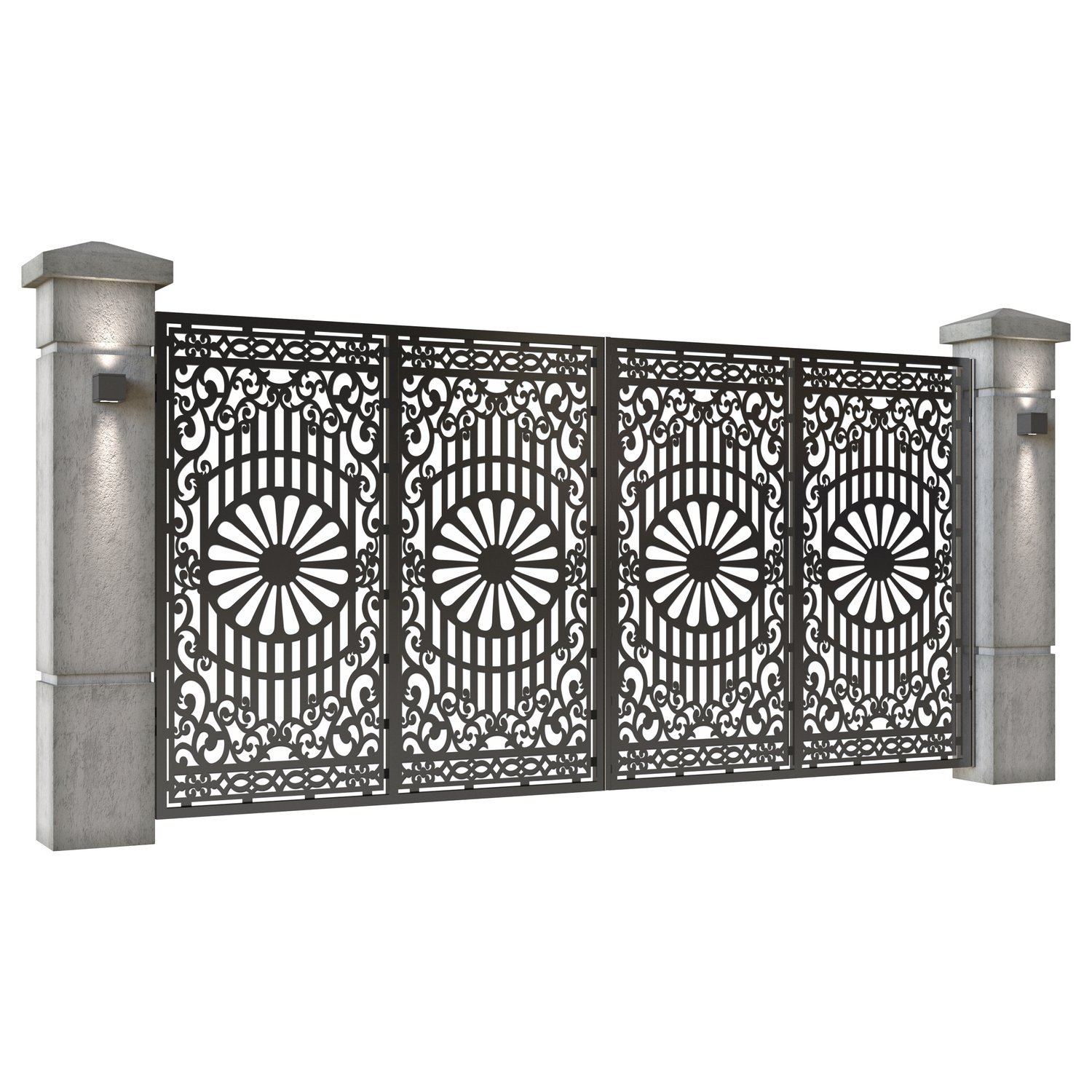 Poarta auto mare batanta din tabla decupata (traforata CNC) cu plasma, model Romani, SM RMN05, 3884 x 1940 mm, Negru - imagine 2