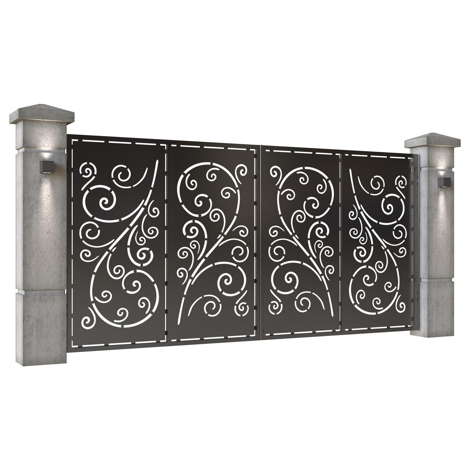 Poarta auto mare batanta din tabla decupata (traforata CNC) cu plasma, model Sofia, SM SOF05, 3884 x 1940 mm, Negru - imagine 2