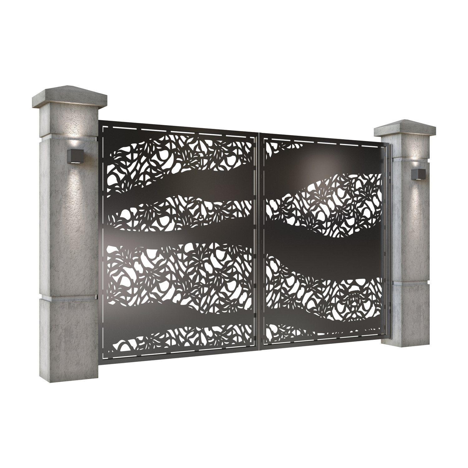 Poarta auto mica batanta din tabla decupata (traforata CNC) cu plasma, model Band, SM BND04, 3000 x 1940 mm, Negru - imagine 2