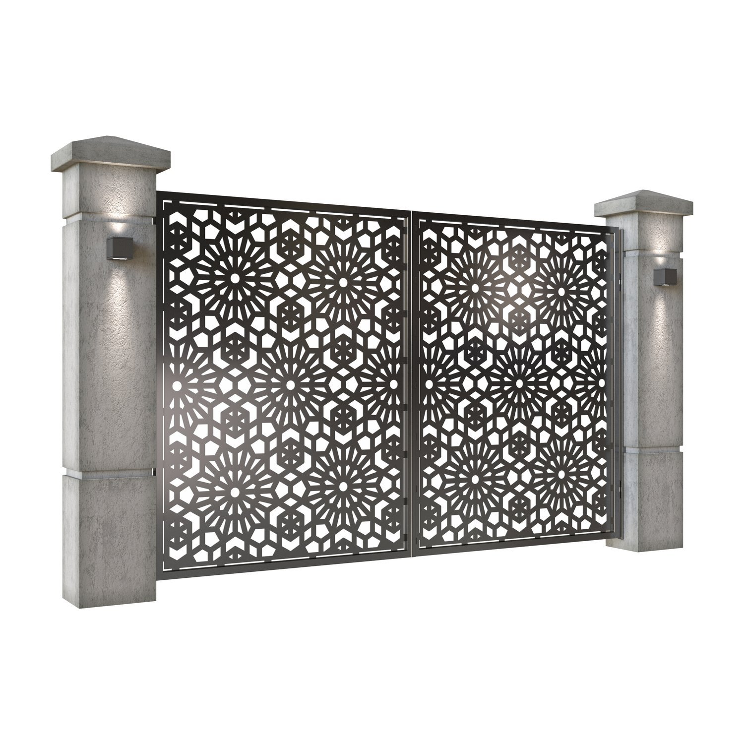 Poarta auto mica batanta din tabla decupata (traforata CNC) cu plasma, model Doha, SM DHA04, 3000 x 1940 mm, Negru - imagine 2