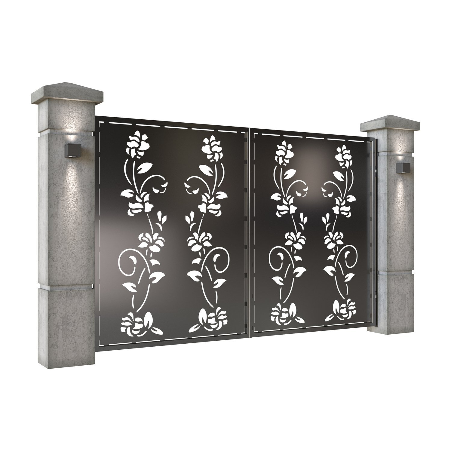 Poarta auto mica batanta din tabla decupata (traforata CNC) cu plasma, model Flora, SM FLR04, 3000 x 1940 mm, Negru - imagine 2