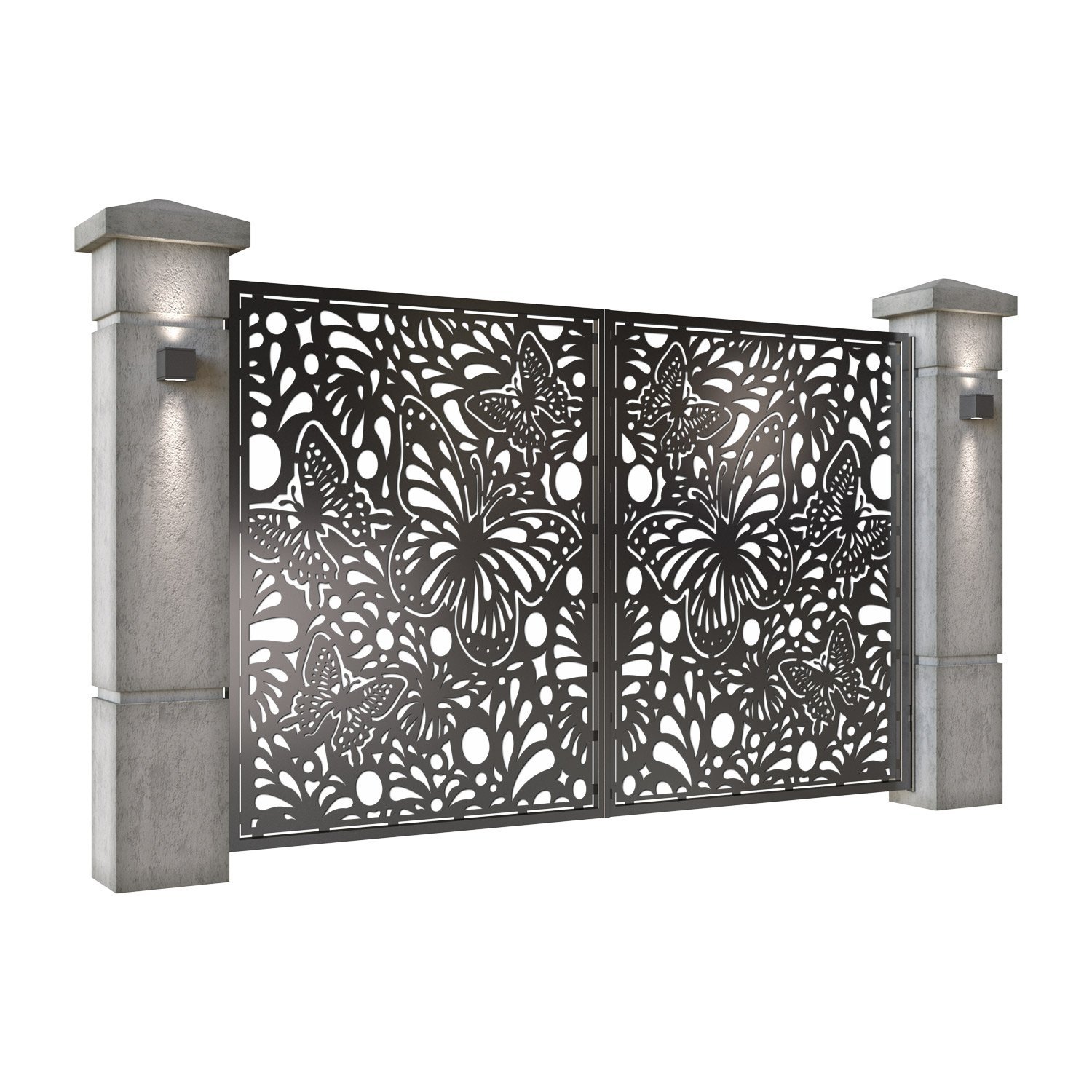 Poarta auto mica batanta din tabla decupata (traforata CNC) cu plasma, model Fluturi, SM FLT04, 3000 x 1940 mm, Negru - imagine 2