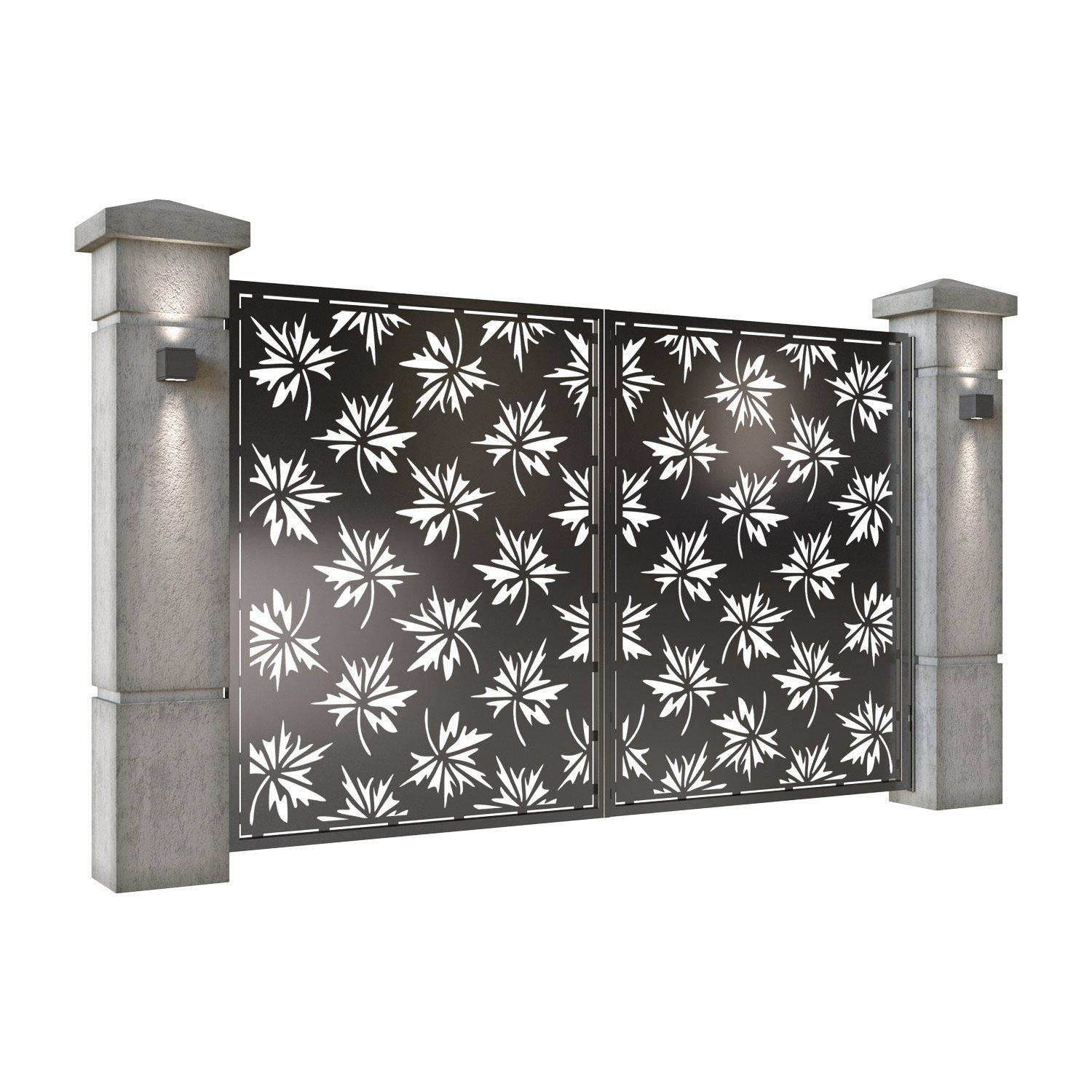 Poarta auto mica batanta din tabla decupata (traforata CNC) cu plasma, model Frunze, SM FRZ04, 3000 x 1940 mm, Negru - imagine 2