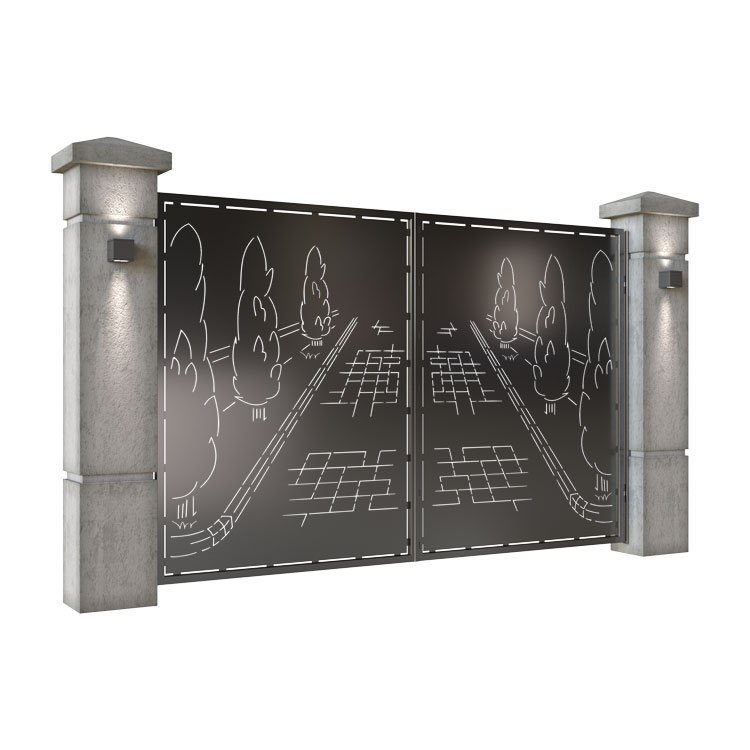 Poarta auto mica batanta din tabla decupata (traforata CNC) cu plasma, model Garden, SM GRD04, 3000 x 1940 mm, Negru - imagine 2