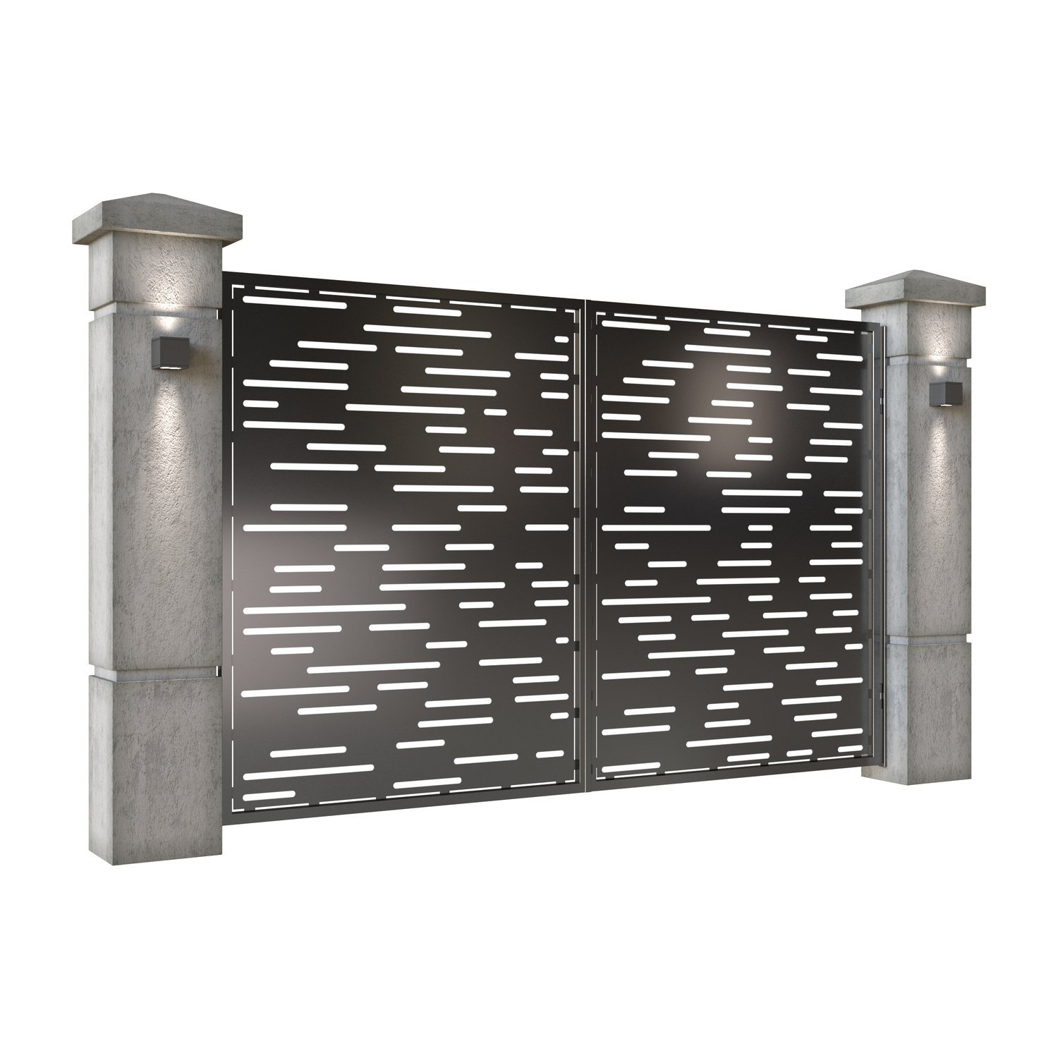 Poarta auto mica batanta din tabla decupata (traforata CNC) cu plasma, model Lines, SM LNS04, 3000 x 1940 mm, Negru - imagine 2