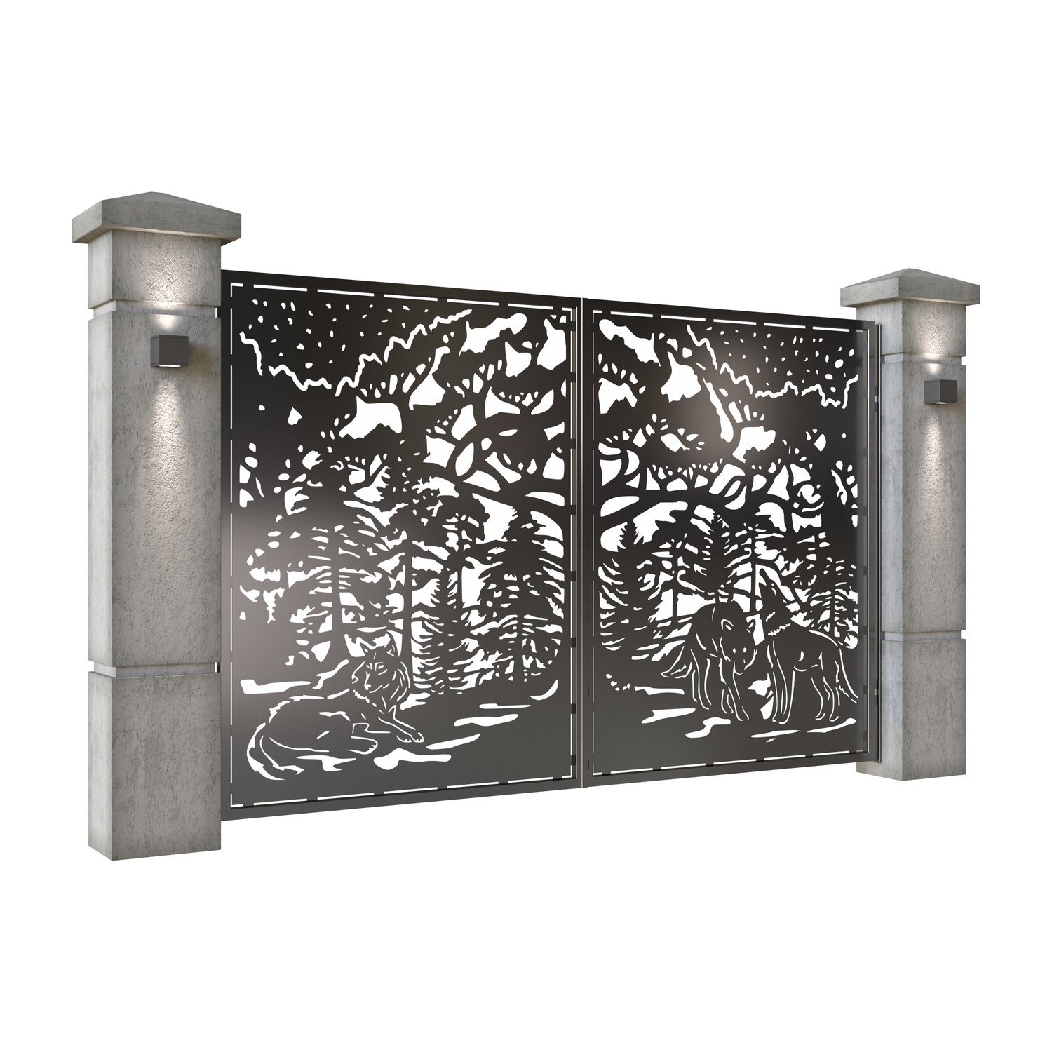 Poarta auto mica batanta din tabla decupata (traforata CNC) cu plasma, model Lupi, SM LUP04, 3000 x 1940 mm, Negru - imagine 2