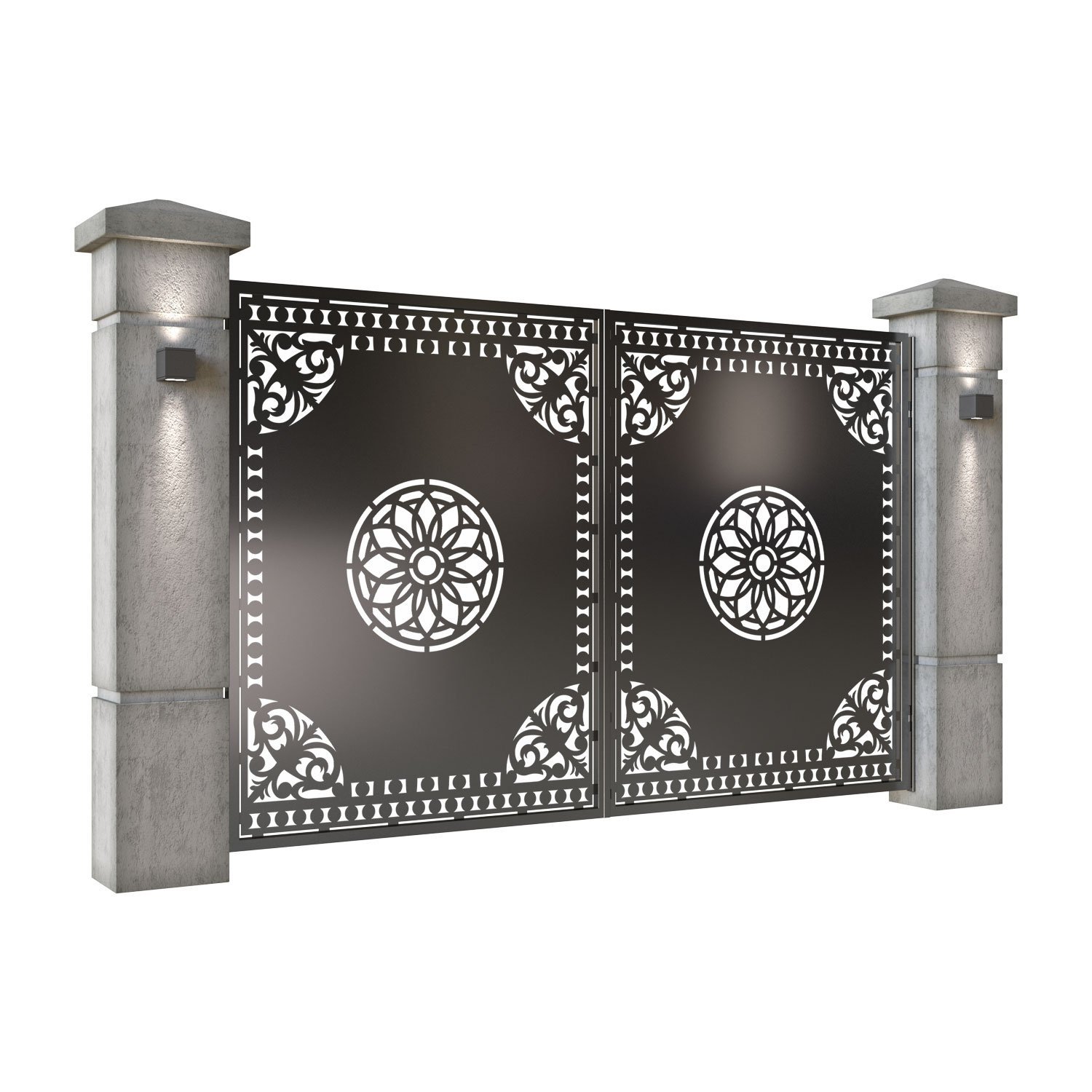 Poarta auto mica batanta din tabla decupata (traforata CNC) cu plasma, model Orient, SM ORT04, 3000 x 1940 mm, Negru - imagine 2