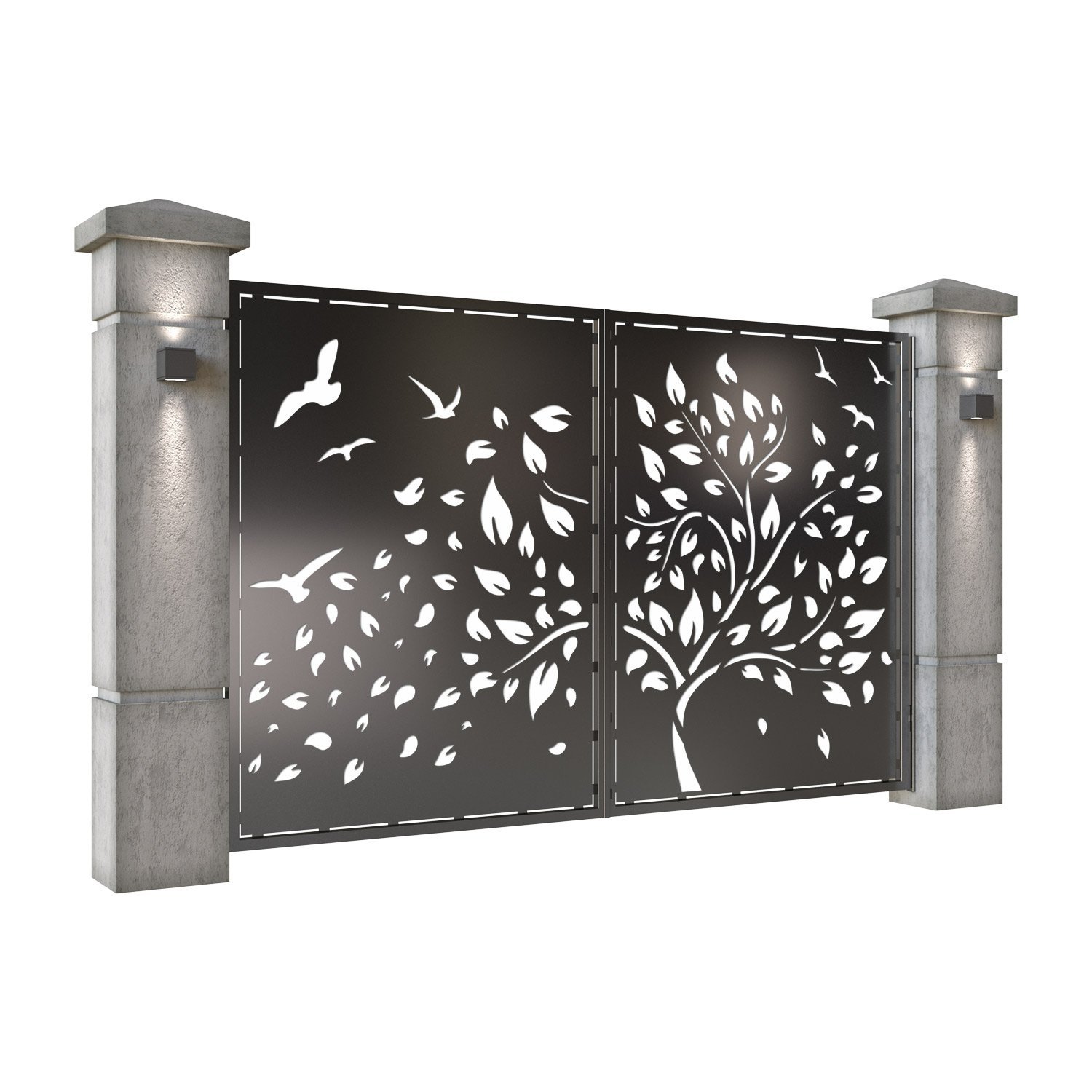 Poarta auto mica batanta din tabla decupata (traforata CNC) cu plasma, model Silva, SM SLV04, 3000 x 1940 mm, Negru - imagine 2