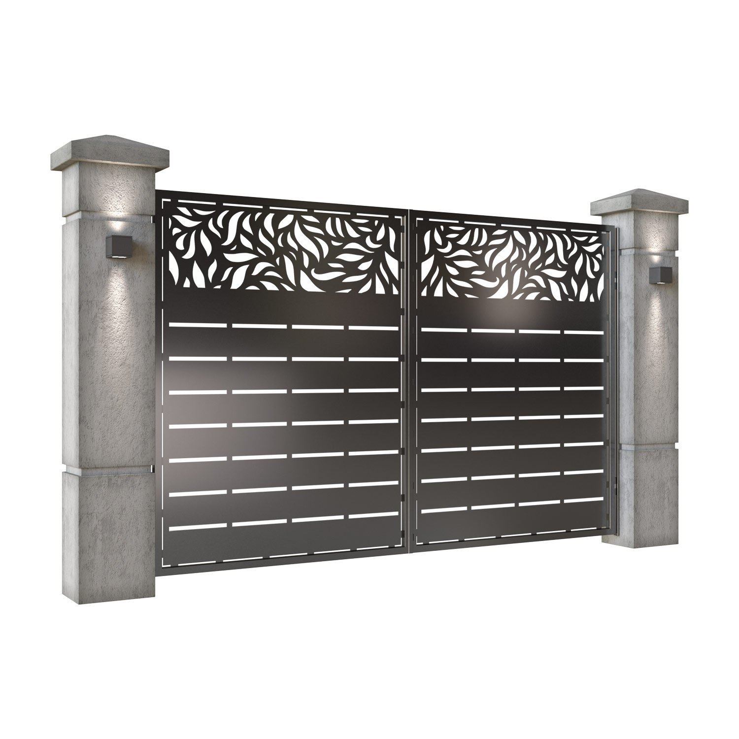 Poarta auto mica batanta din tabla decupata (traforata CNC) cu plasma, model Tenerife, SM TNR04, 3000 x 1940 mm, Negru - imagine 2