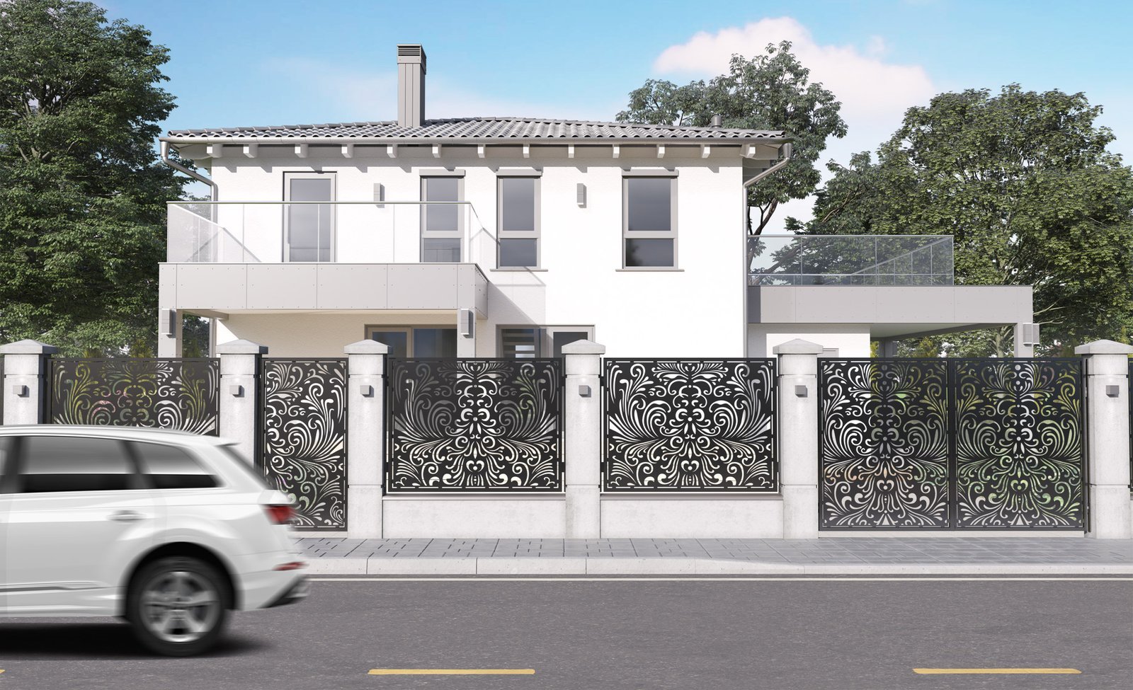 Poarta auto mica batanta din tabla decupata (traforata CNC) cu plasma, model Best, SM BTS04, 3000 x 1940 mm, Negru - imagine 3