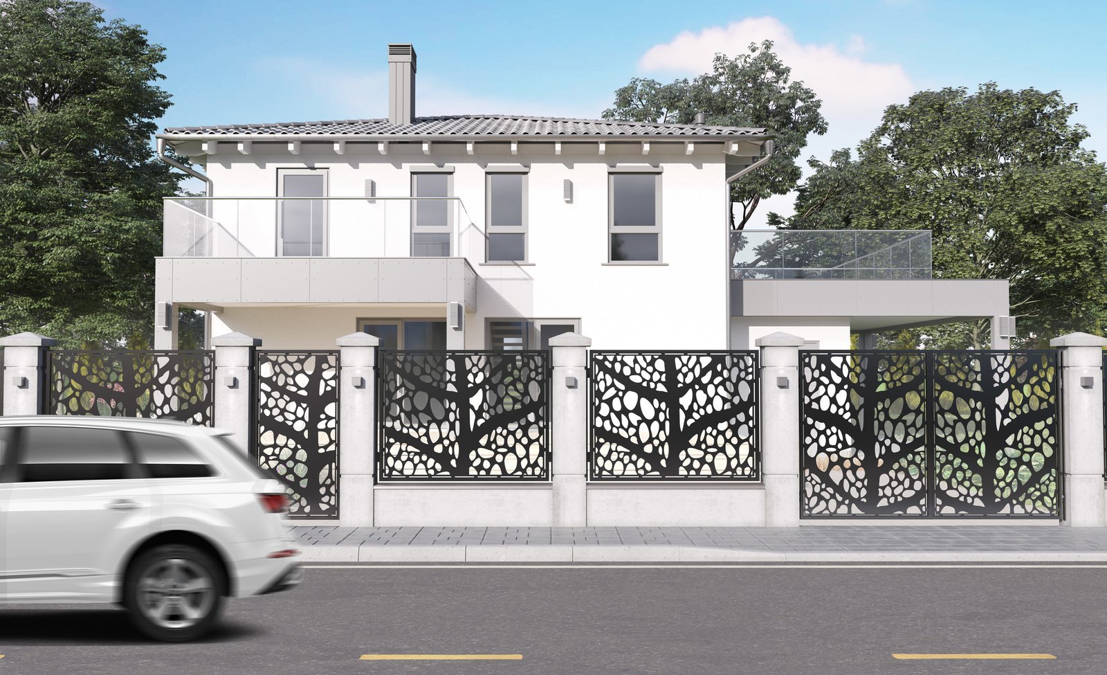 Poarta auto mica batanta din tabla decupata (traforata CNC) cu plasma, model Vogue, SM VOG04, 3000 x 1940 mm, Negru - imagine 3